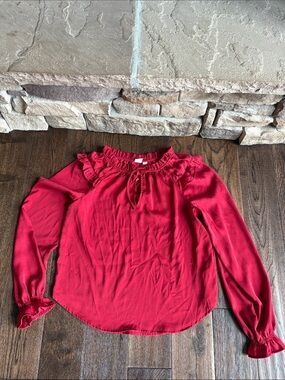 GAP Red Ruffle-Neck Long Sleeve Blouse